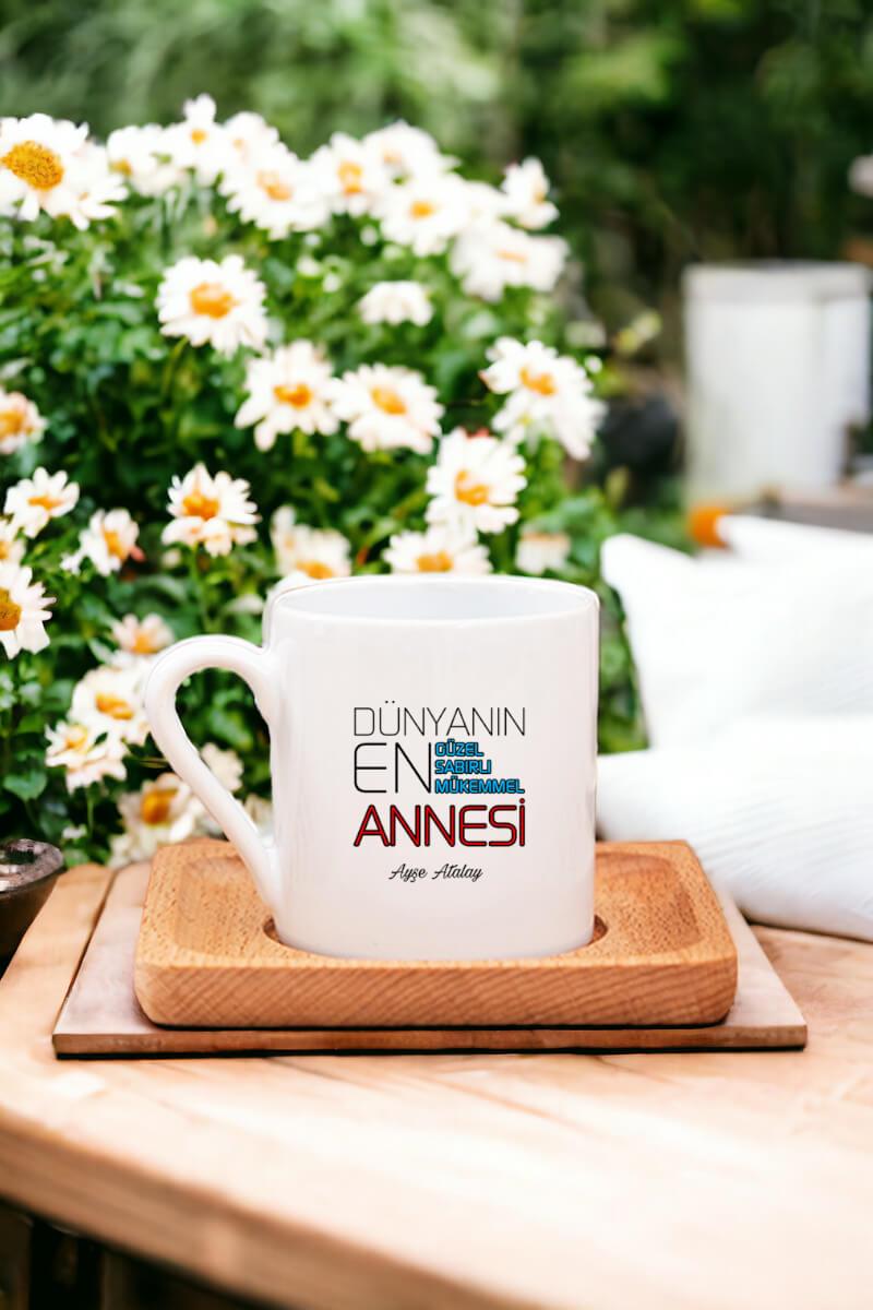 Dünyanın En İyi Annesi Ahşap Altlıklı Türk Kahvesi Fincanı
