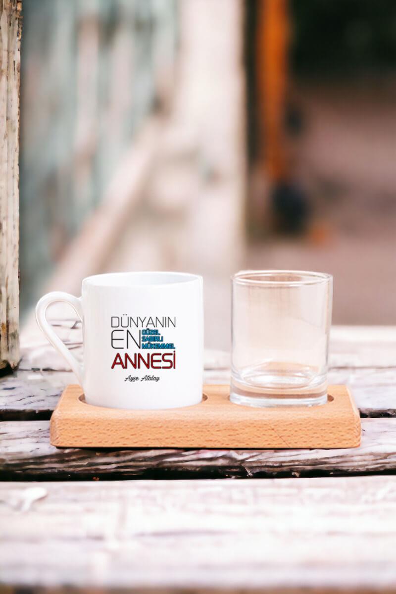 Dünyanın En İyi Annesi Ahşap Sunumlu Türk Kahvesi Fincanı