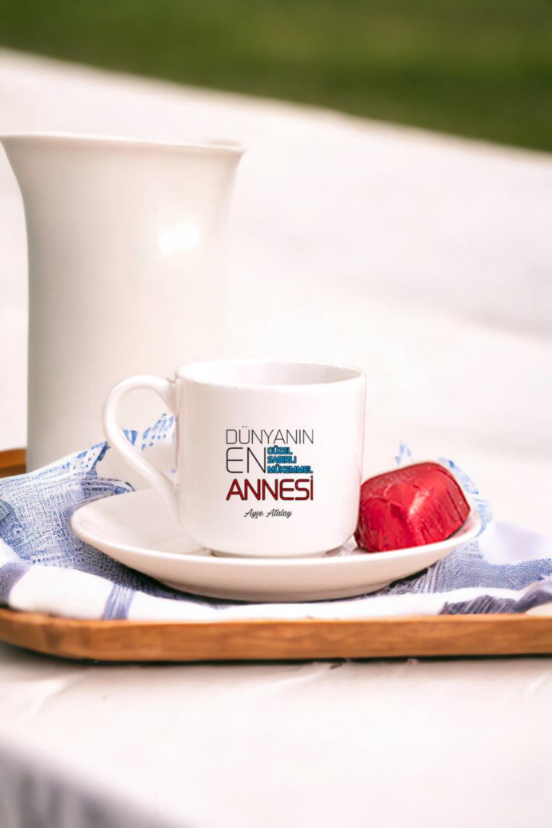 Dünyanın En İyi Annesi Porselen Türk Kahvesi Fincanı