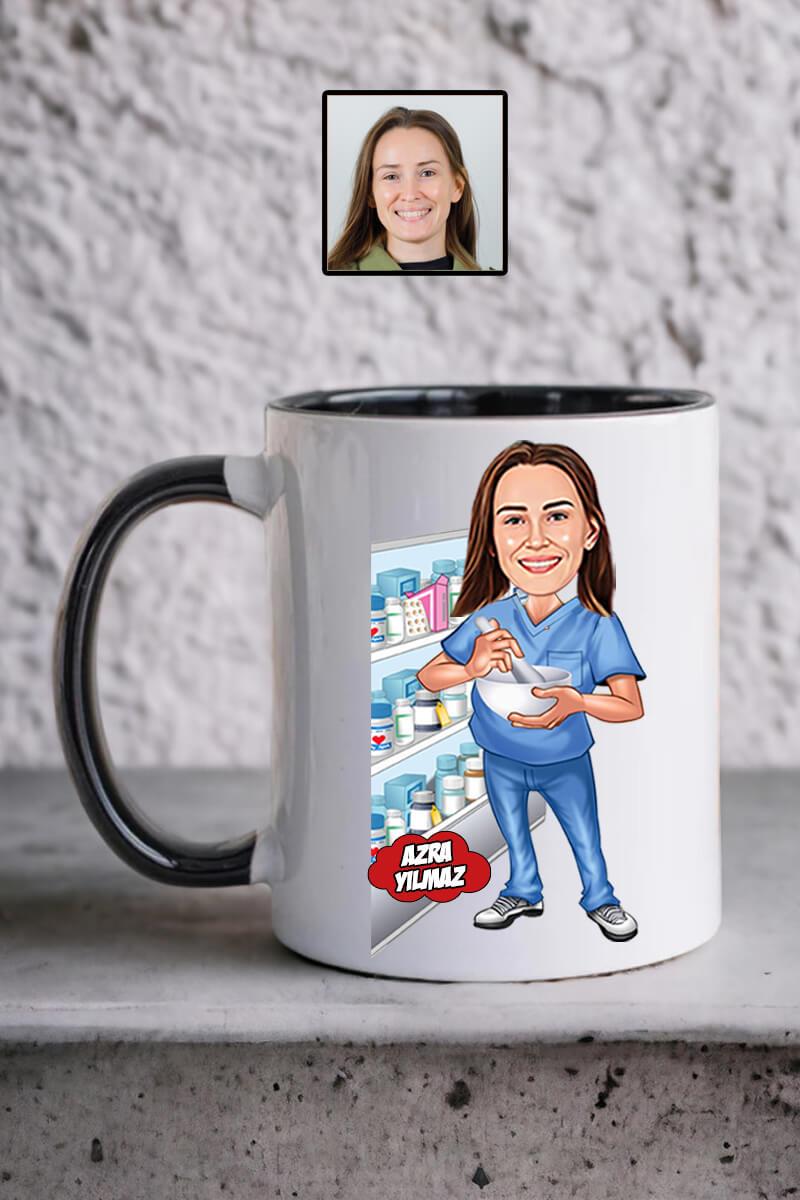 Eczacıya Hediye Kadın Eczacı Karikatürlü Kupa Bardak