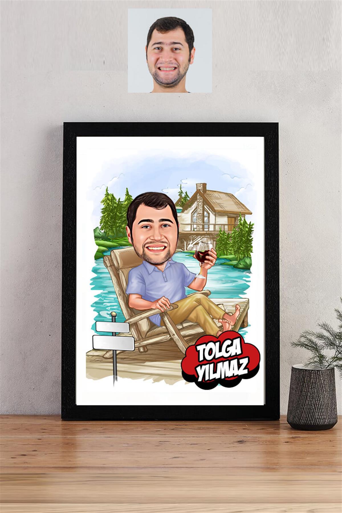 Emeklilik Hediyesi Erkek Karikatürlü Dikdörtgen Çerçeve