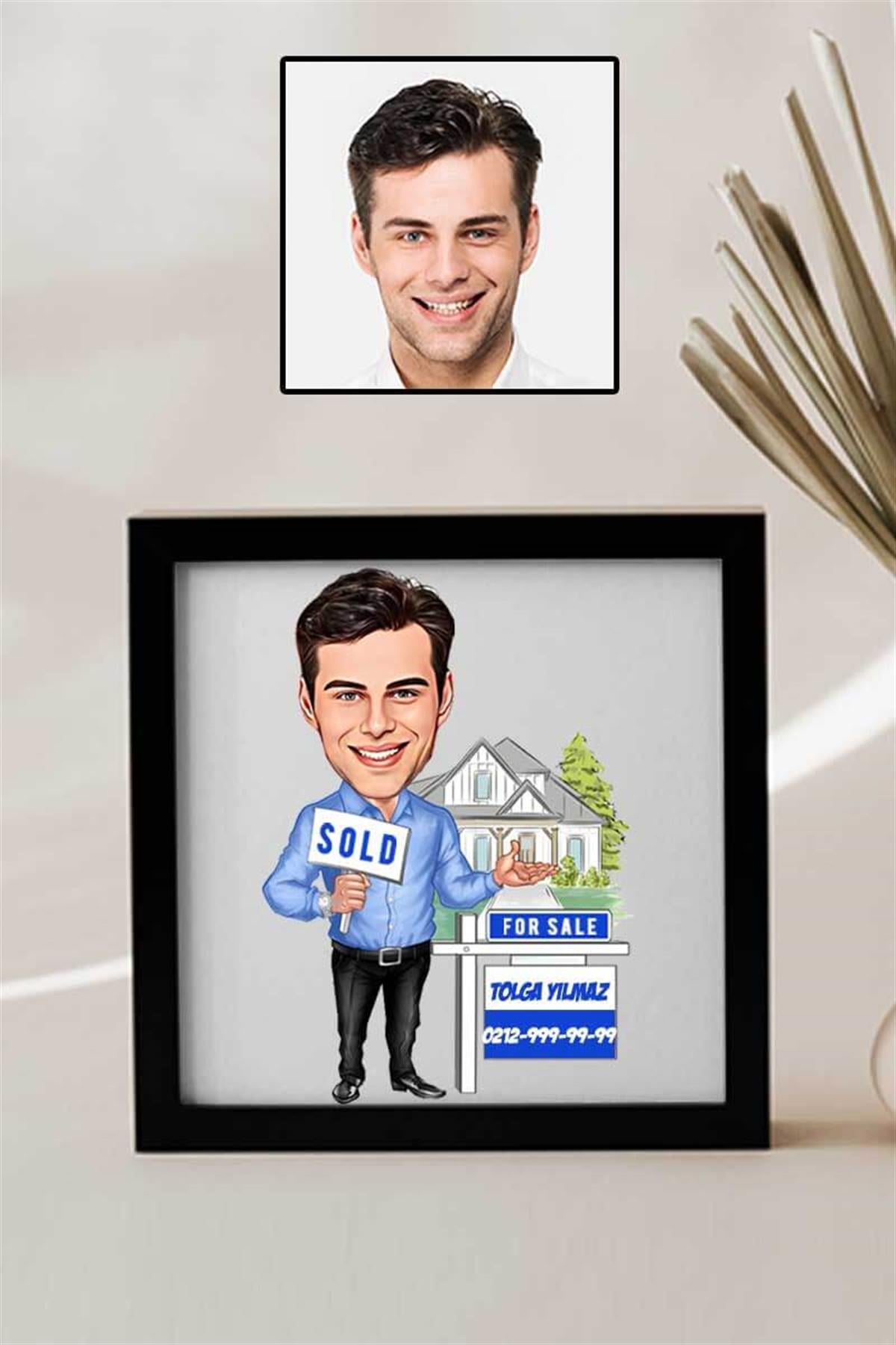 Emlakçı Arkadaşa Hediye Karikatürlü Kare Çerçeve