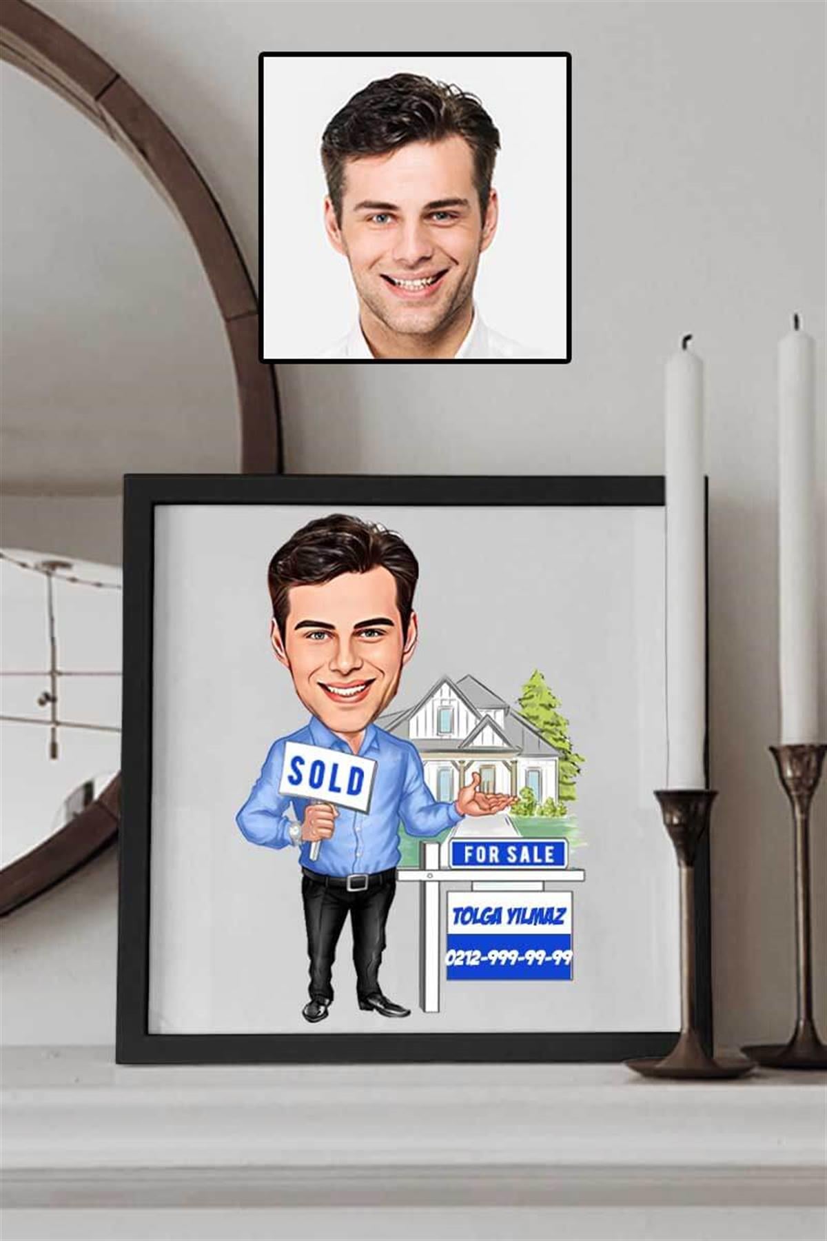 Emlakçı Arkadaşa Hediye Karikatürlü Kare Çerçeve