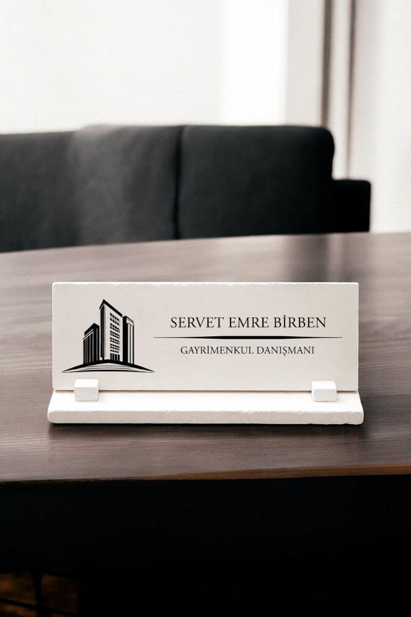 Emlakçıya Ofis Hediyesi Emlakçı Taş Masa İsimliği