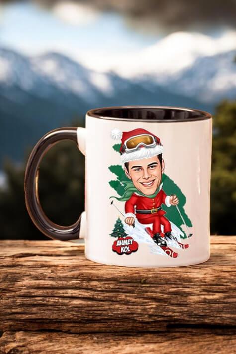 Erkeğe Yılbaşı Hediyesi Karikatürlü İçi Renkli Kupa Bardak