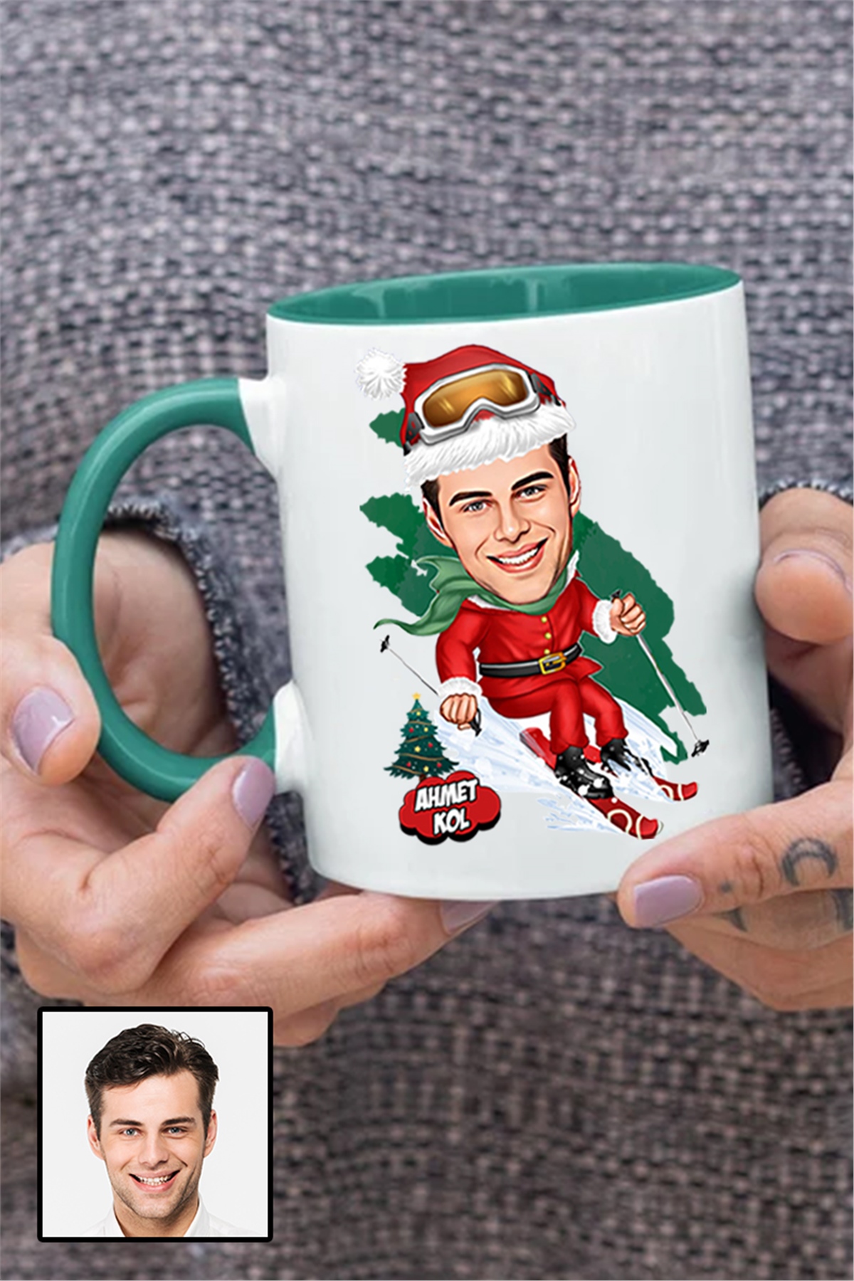 Erkeğe Yılbaşı Hediyesi Karikatürlü İçi Renkli Kupa Bardak