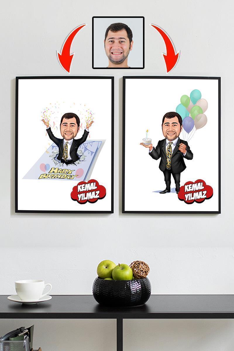 Erkek Kardeşe Doğum Günü Hediyesi Karikatürlü Çerçeve