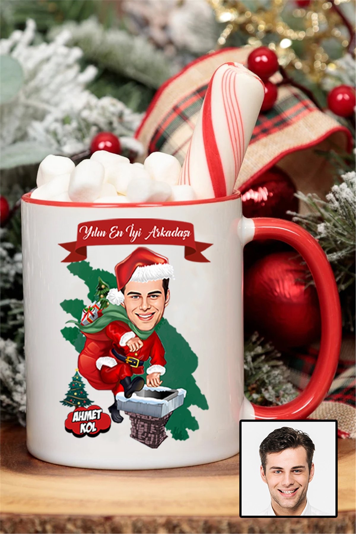 Arkadaşa Yılbaşı Hediyesi Erkek Karikatürlü Renkli Kupa Bardak