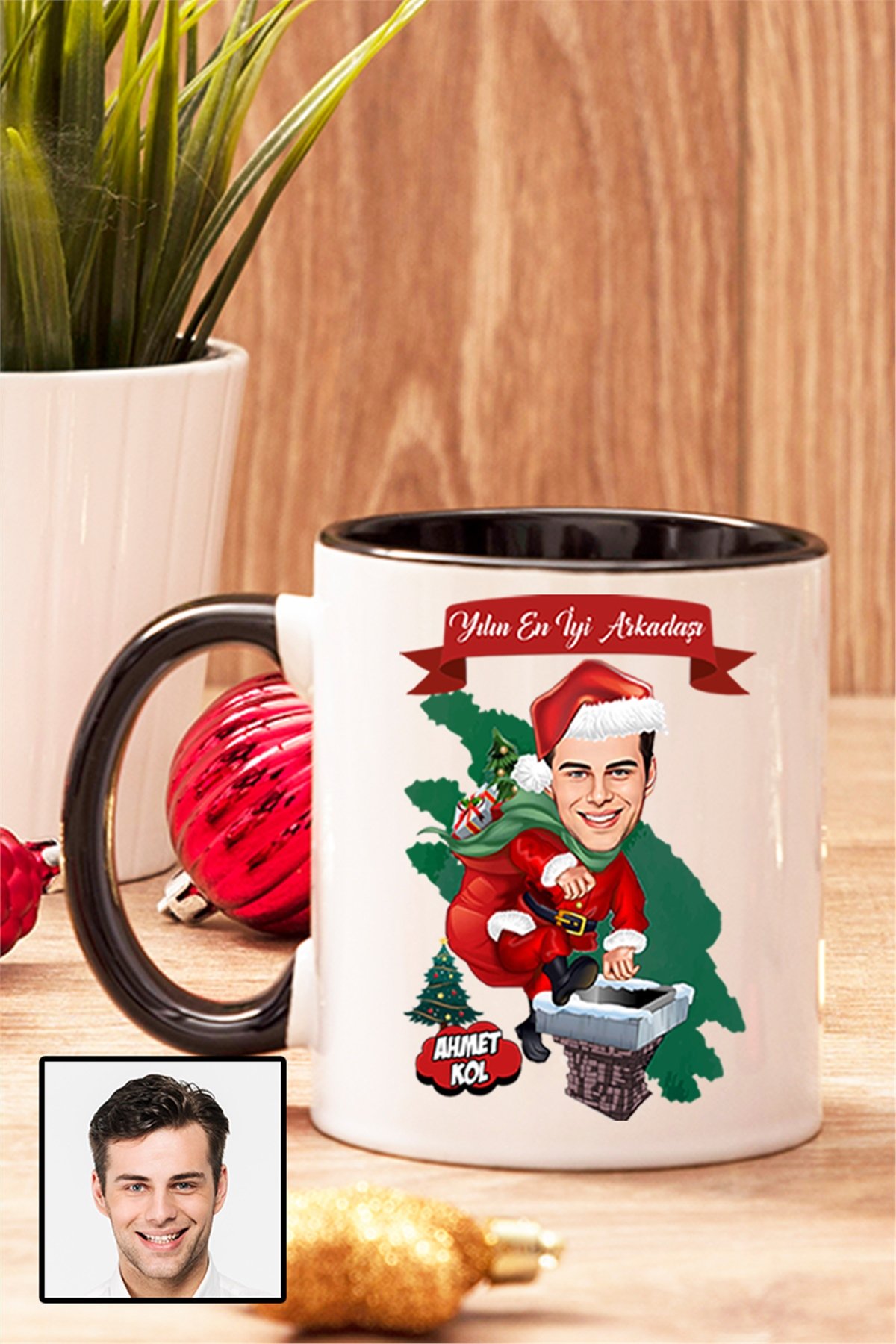 Arkadaşa Yılbaşı Hediyesi Erkek Karikatürlü Renkli Kupa Bardak