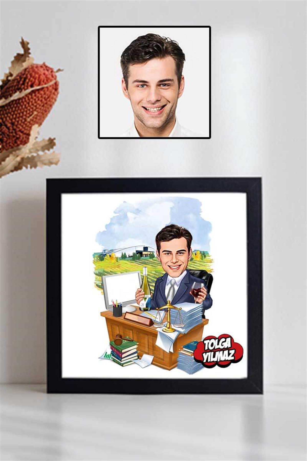 Avukat Arkadaşa Hediye Karikatürlü Kare Çerçeve
