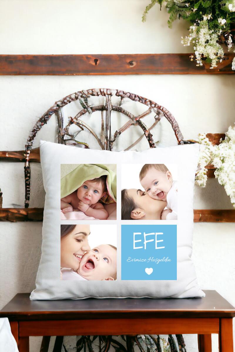 Erkek Bebeğe Hediye Saten Kare Altın Takma Yastığı