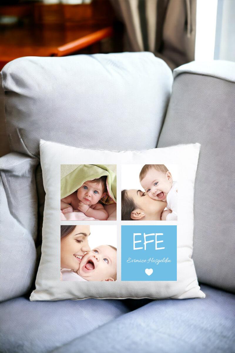 Erkek Bebeğe Hediye Saten Kare Altın Takma Yastığı