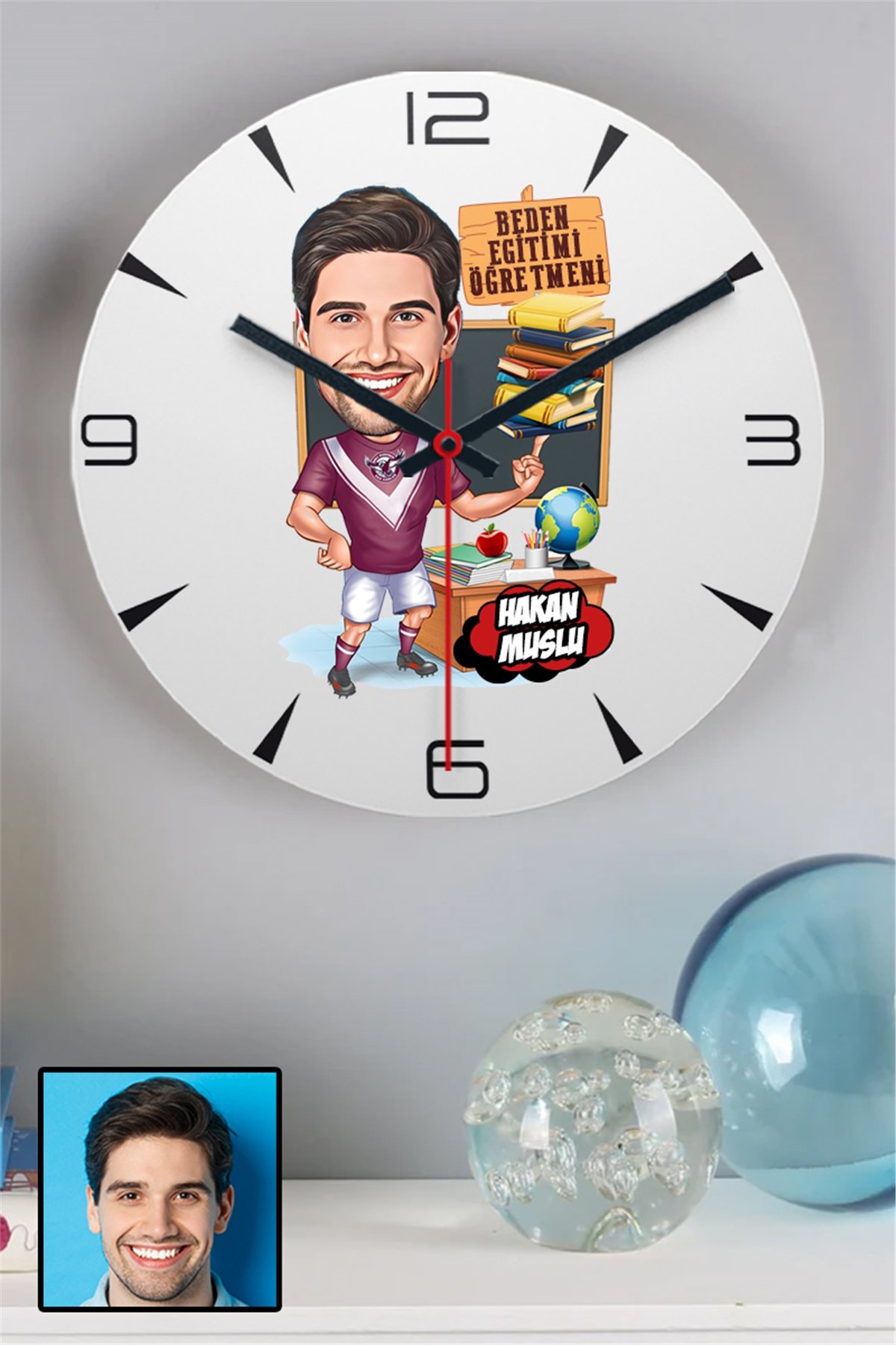 Erkek Beden Eğitimi Öğretmenine Kişiye Özel Hediye Karikatürlü Duvar Saati