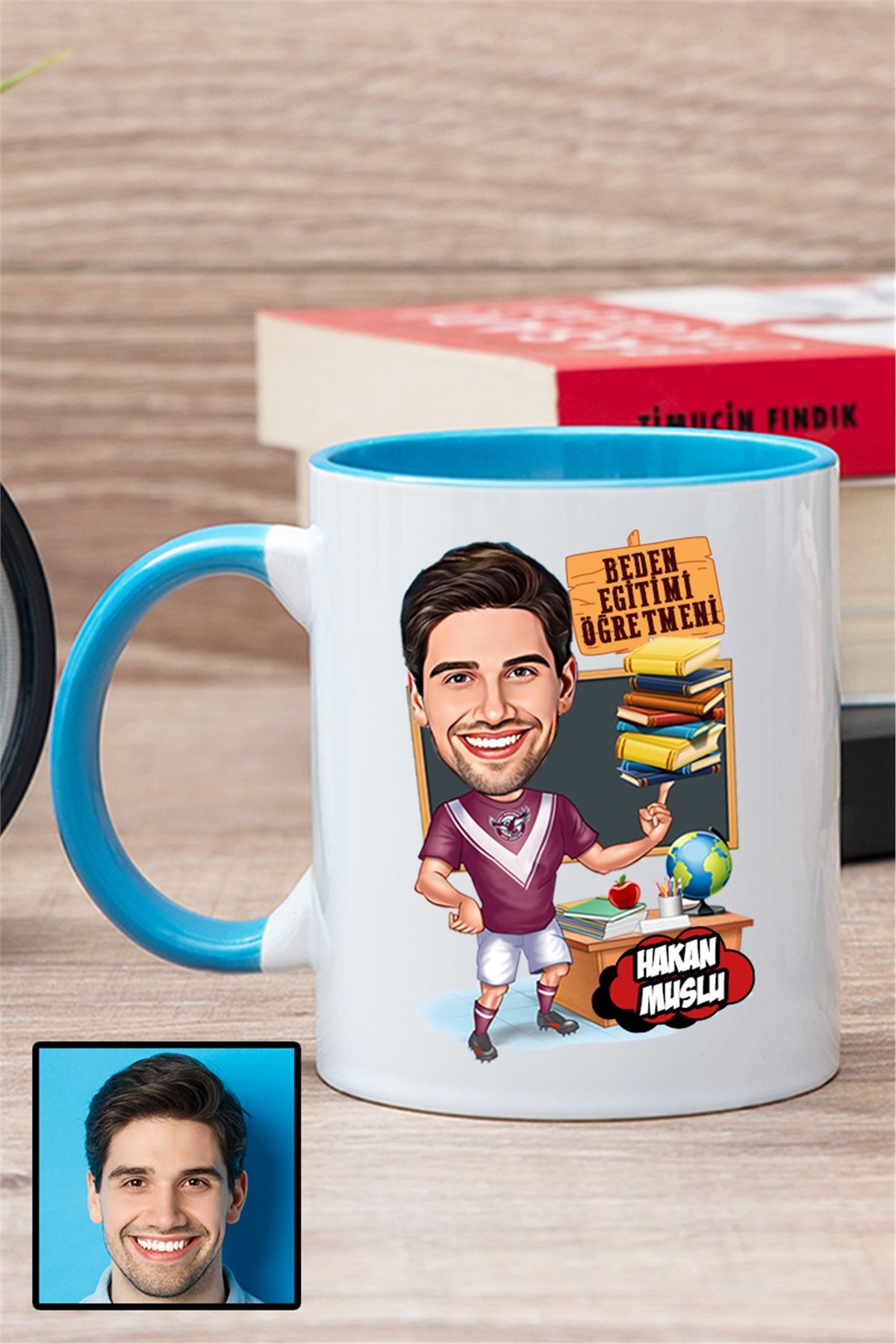 Erkek Beden Eğitimi Öğretmenine Özel Hediye Karikatürlü İçi Renkli Kupa Bardak