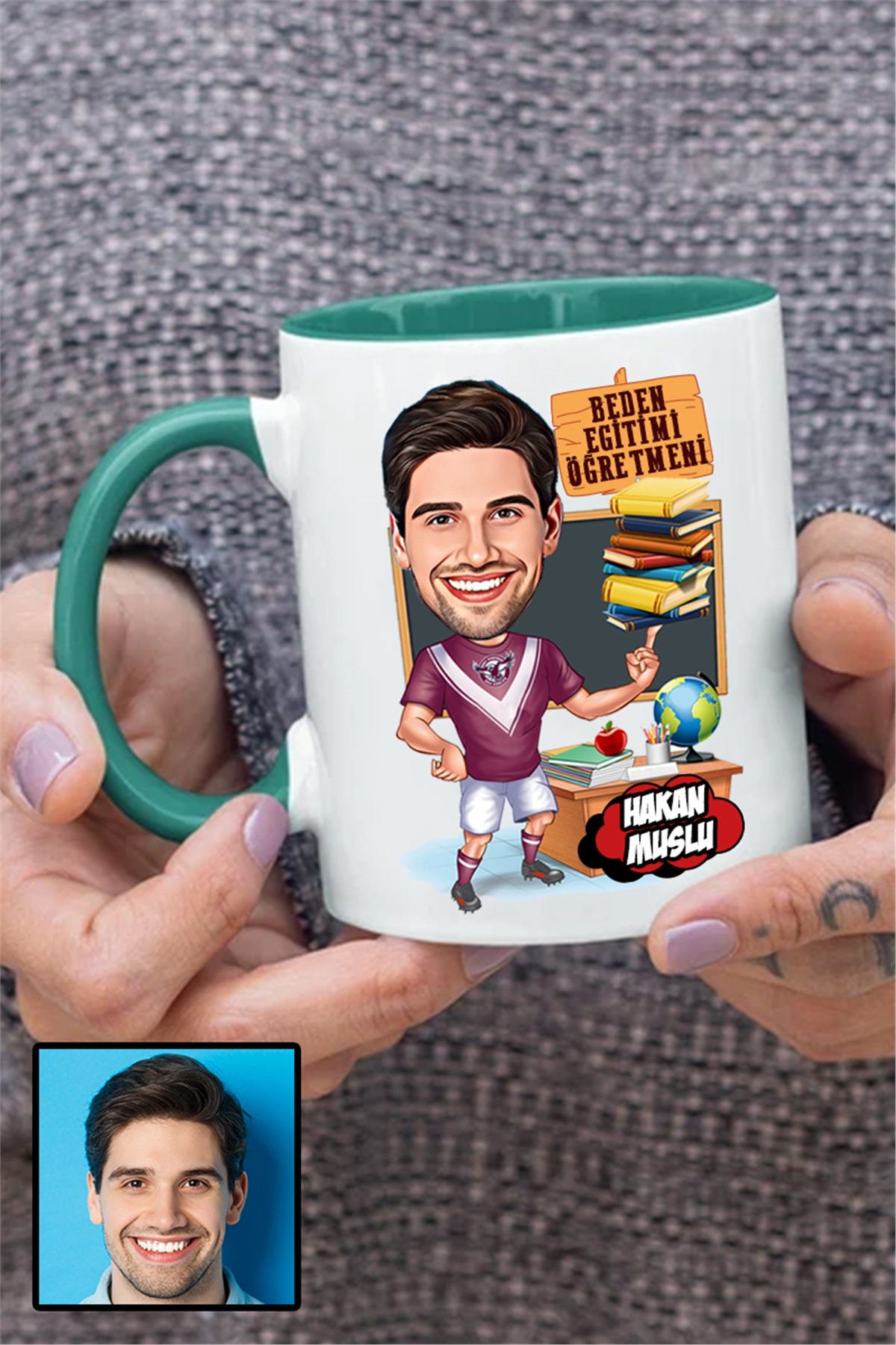 Erkek Beden Eğitimi Öğretmenine Özel Hediye Karikatürlü İçi Renkli Kupa Bardak