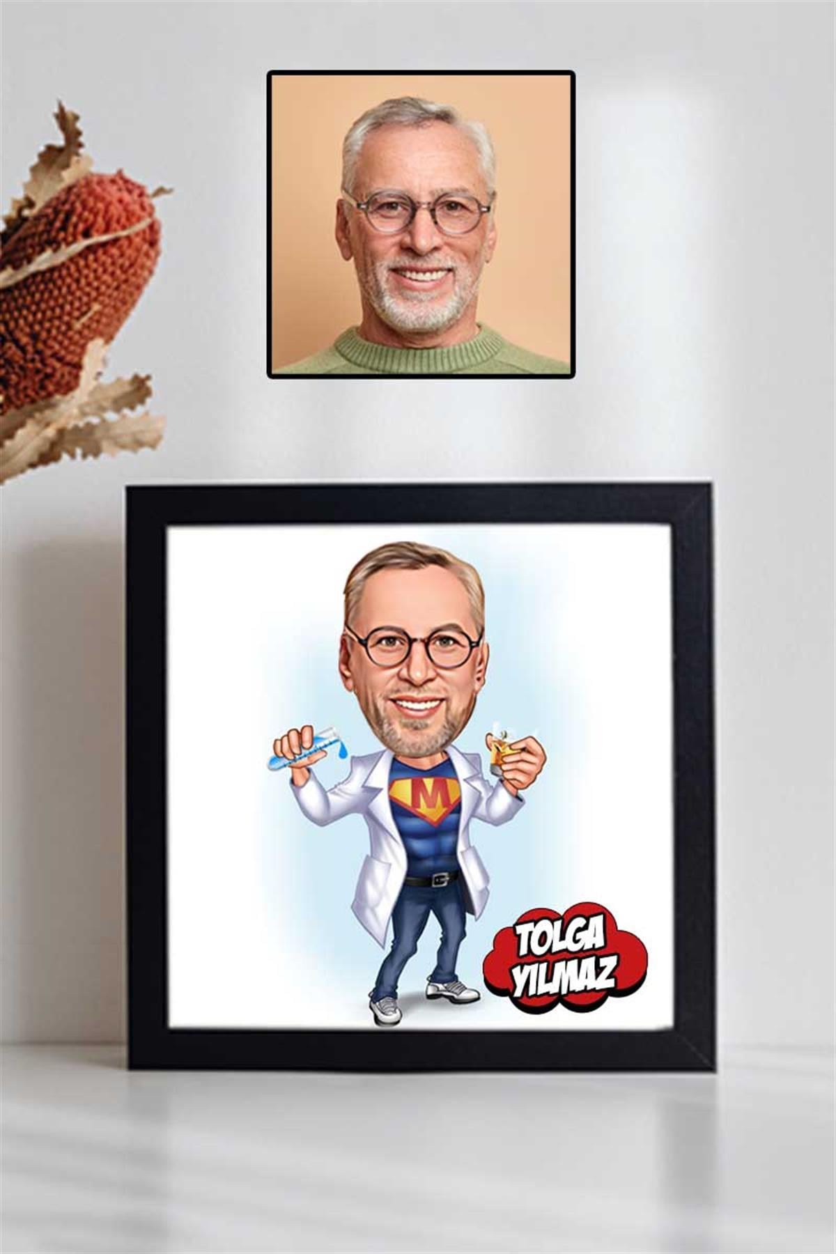 Erkek Laboranta Hediye Karikatürlü Kare Çerçeve