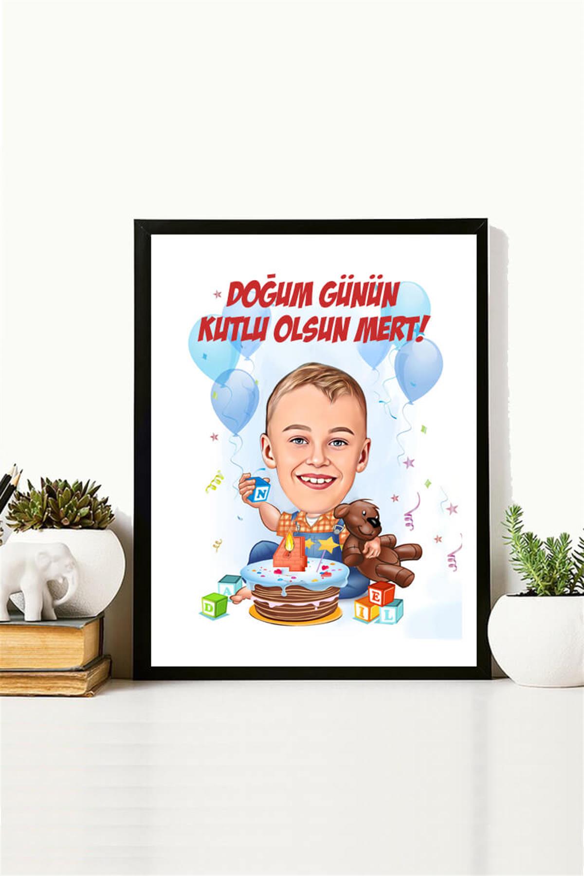 Erkek Çocuklara Doğum Günü Hediyesi Karikatürlü Hediyelik Çerçeve