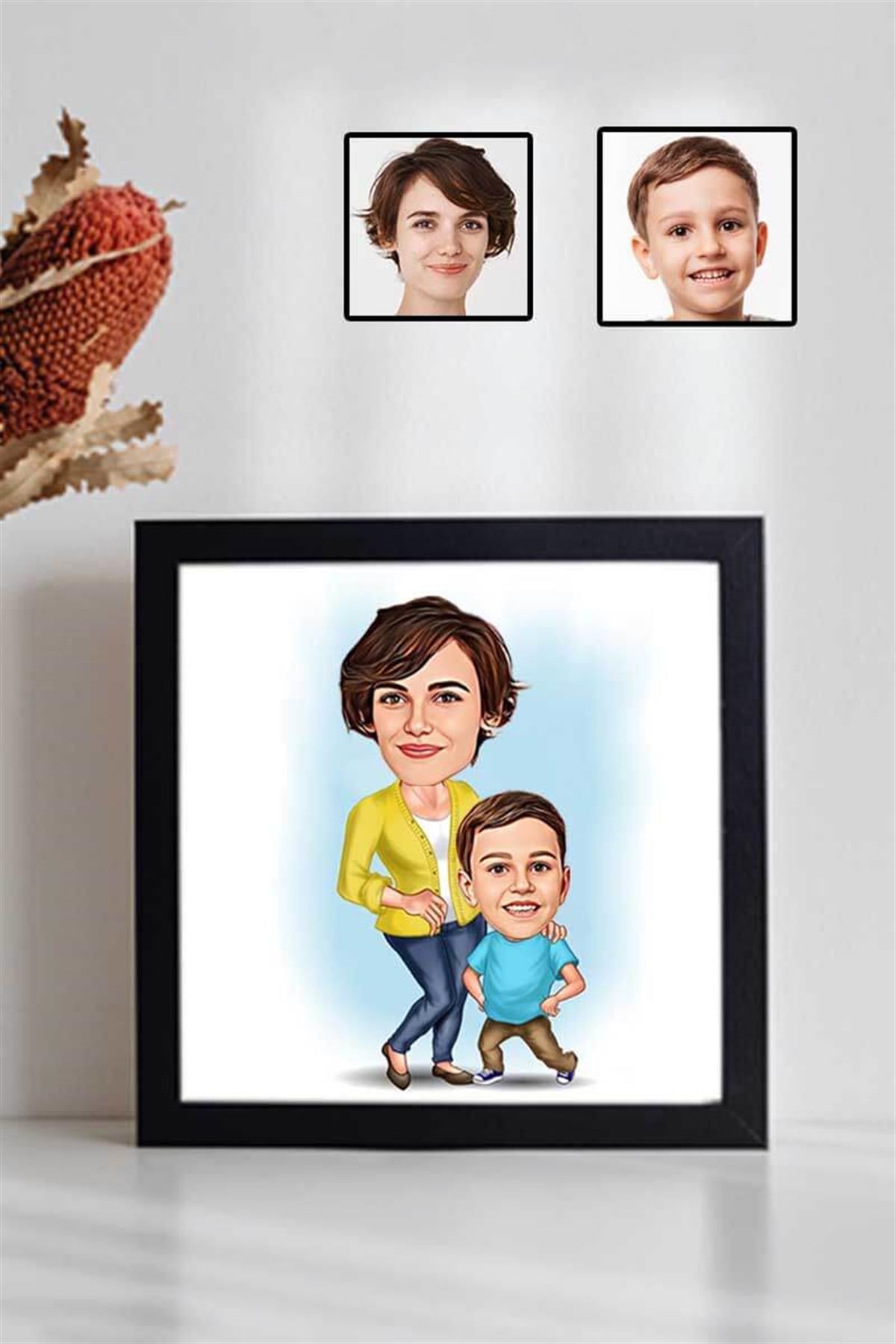 Erkek Çocuktan Anneye Anneler Günü Hediyesi Karikatürlü Kare Çerçeve