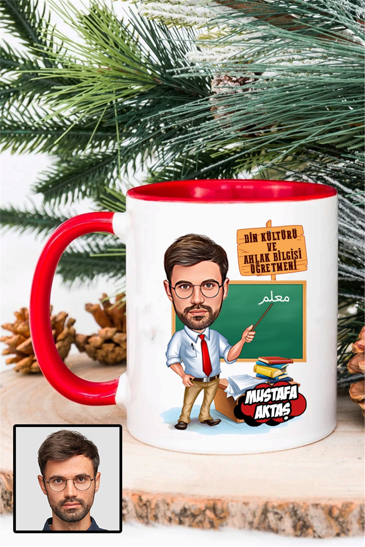 Erkek Din Kültürü Öğretmenine Özel Hediye Karikatürlü İçi Renkli Kupa Bardak