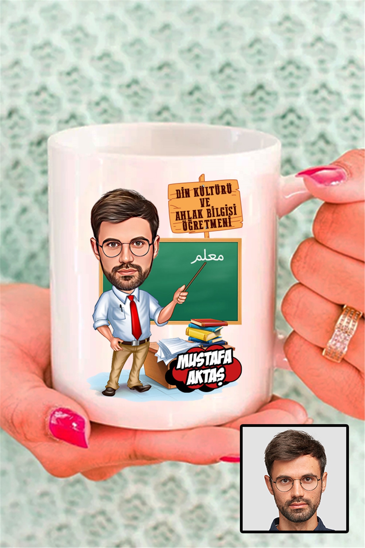 Erkek Din Kültürü Öğretmenine Hediye Karikatürlü Beyaz Kupa Bardak