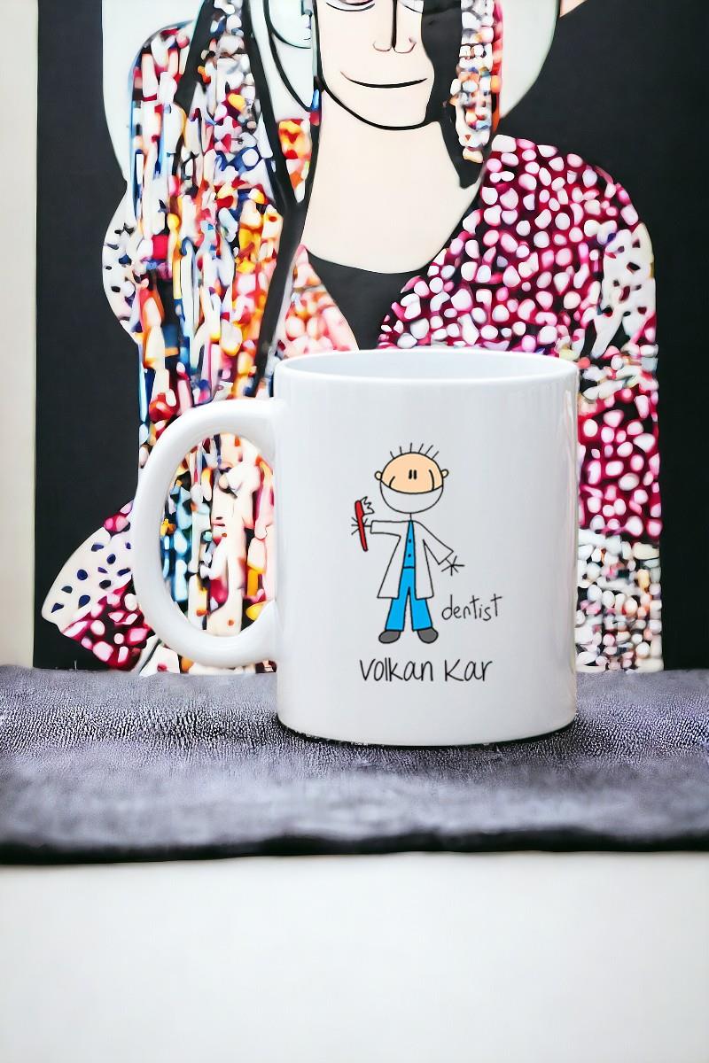Erkek Diş Hekimi Karikatürü Beyaz Kupa Bardak