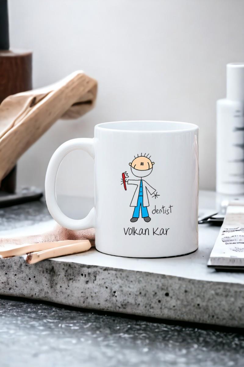 Erkek Diş Hekimi Karikatürü Beyaz Kupa Bardak