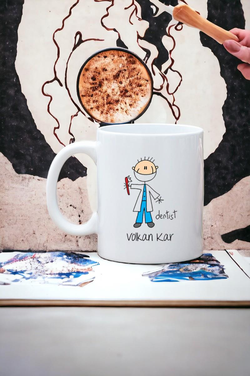 Erkek Diş Hekimi Karikatürü Beyaz Kupa Bardak