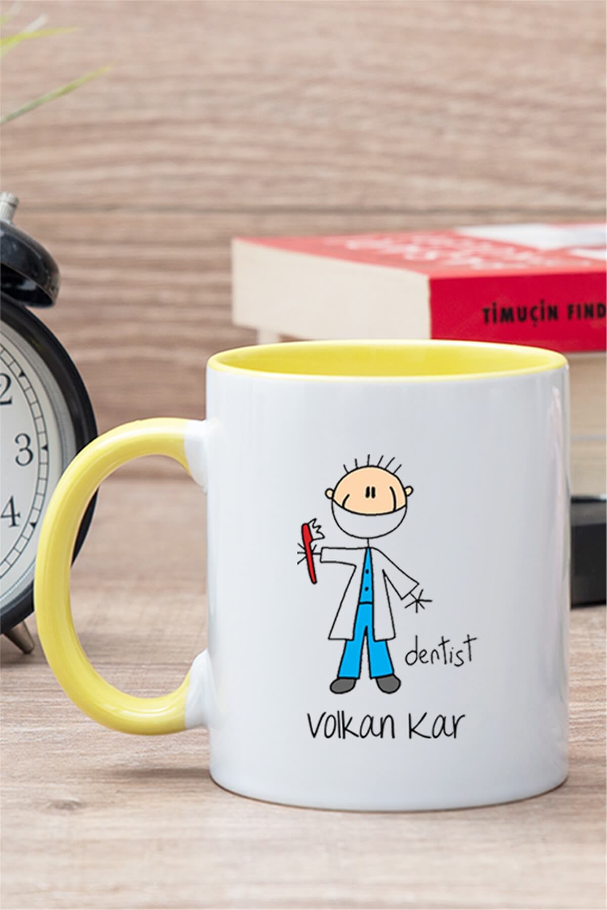 Erkek Diş Hekimi Karikatürü İçi Renkli Kupa Bardak
