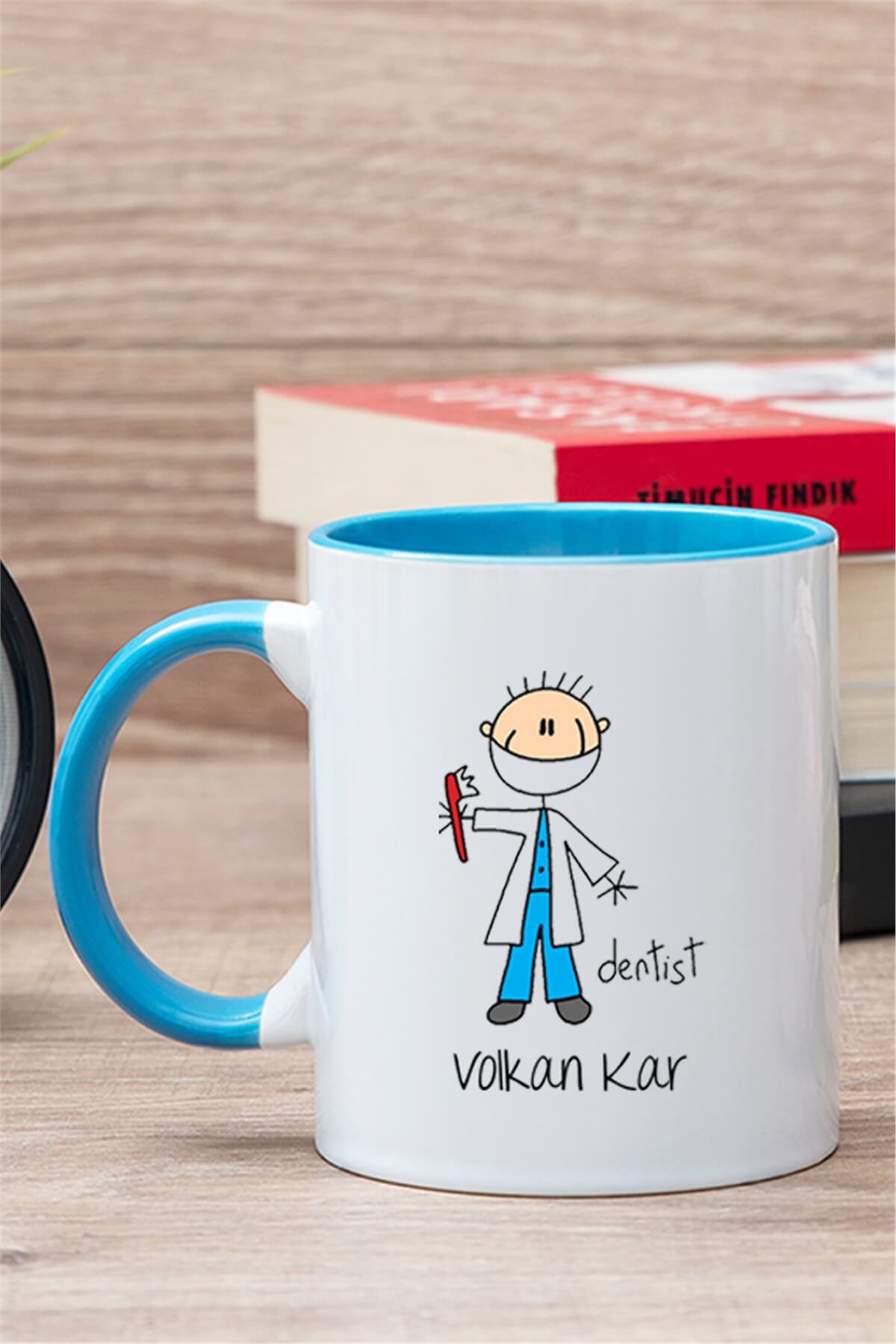 Erkek Diş Hekimi Karikatürü İçi Renkli Kupa Bardak