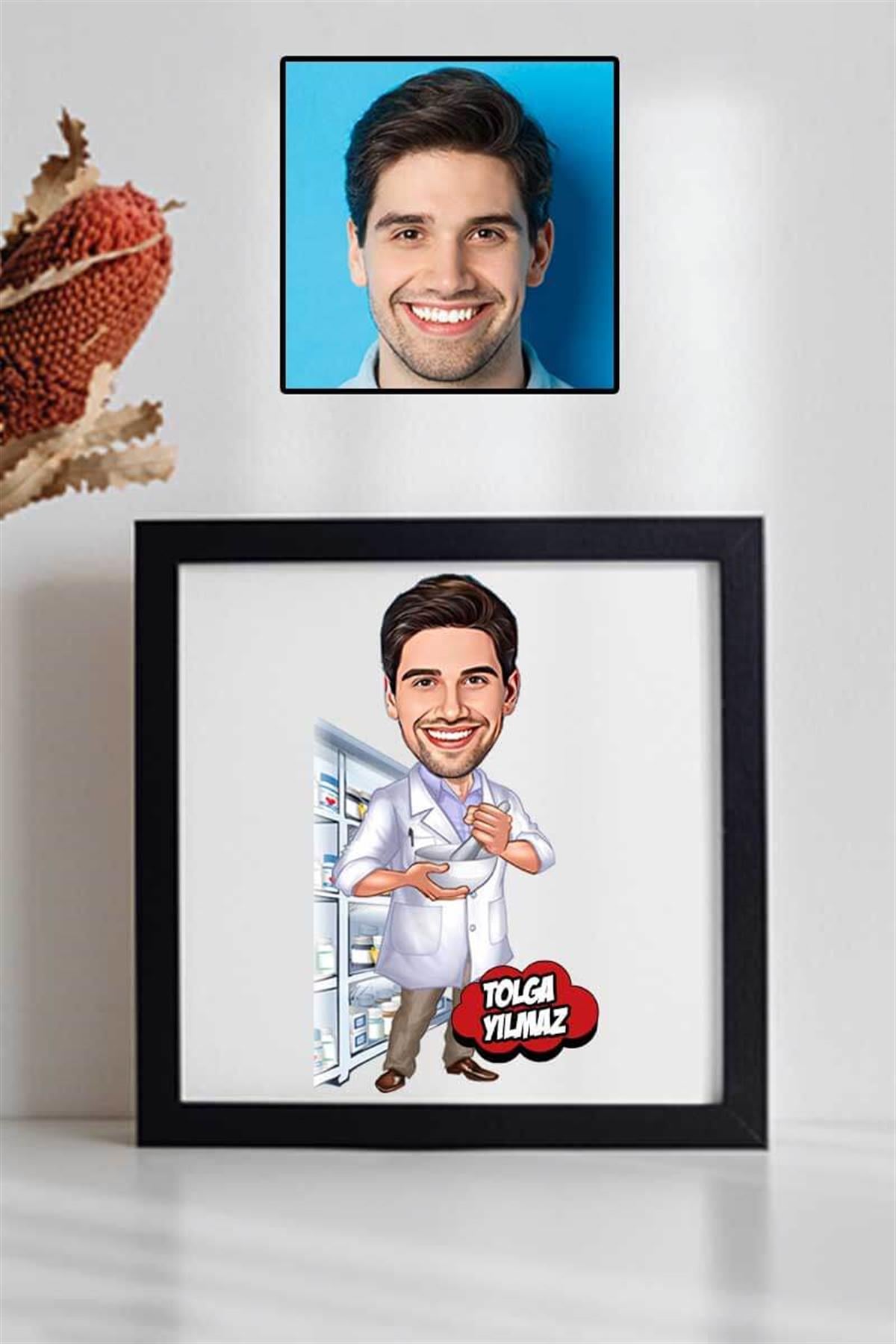 Erkek Eczacıya Hediye Karikatürlü Kare Çerçeve