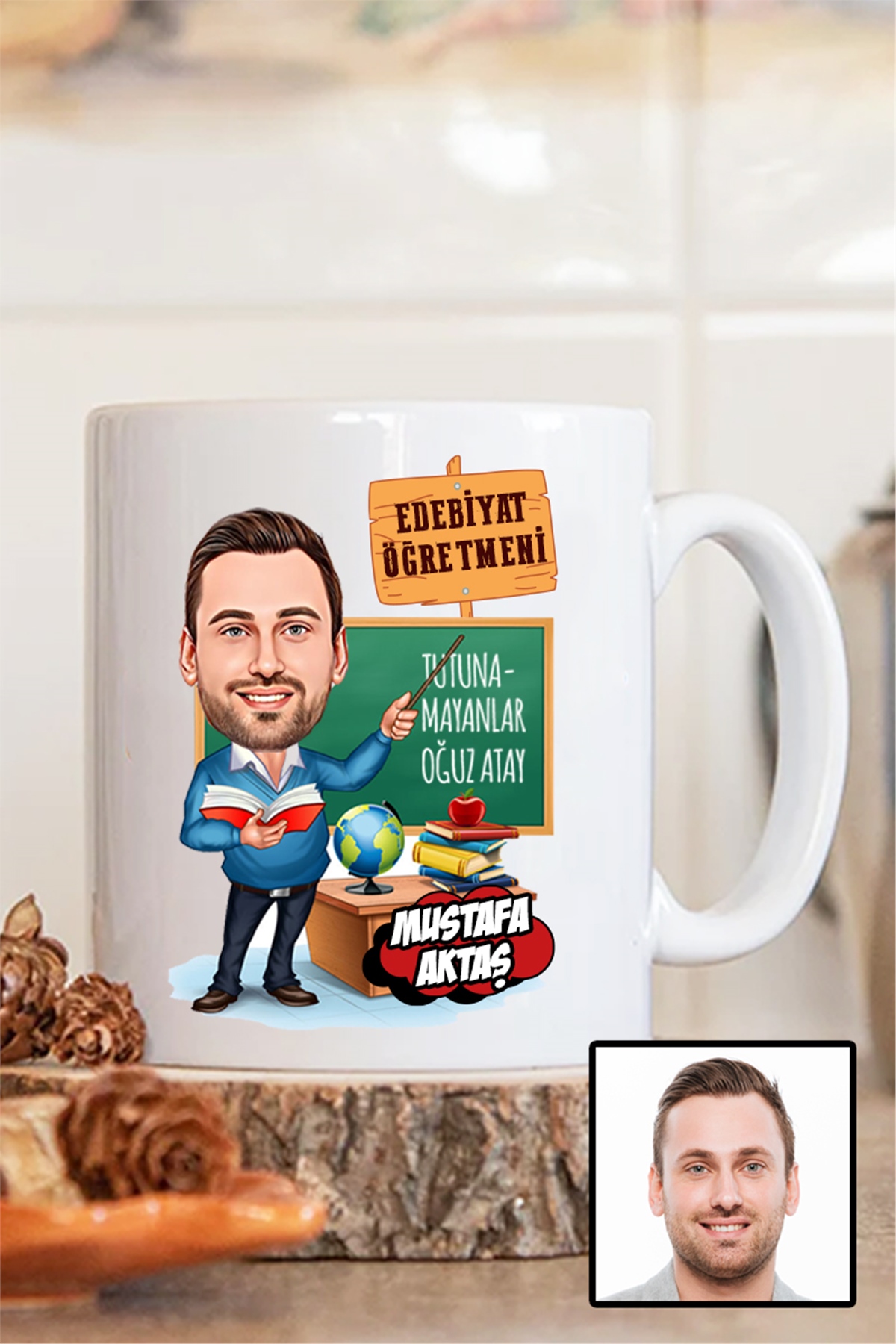 Erkek Edebiyat Öğretmenine Hediye Karikatürlü Beyaz Kupa Bardak