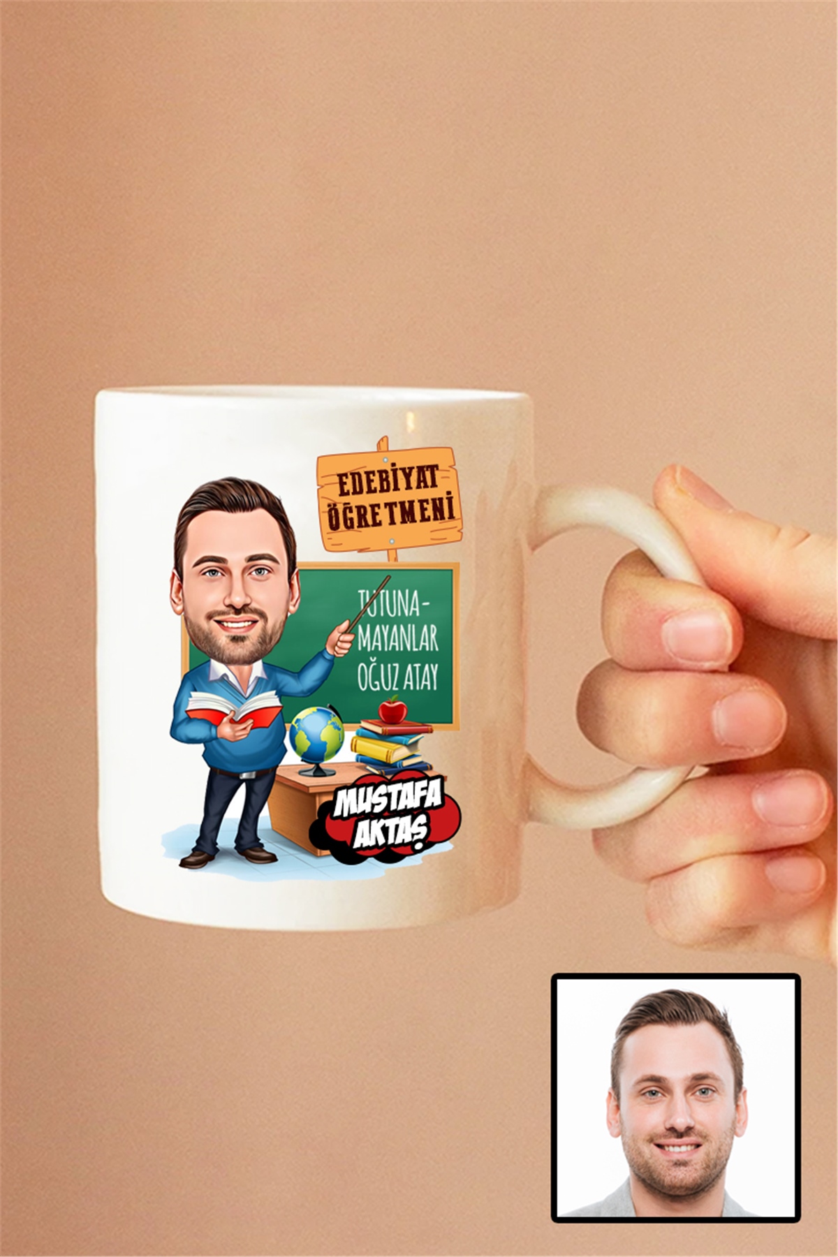 Erkek Edebiyat Öğretmenine Hediye Karikatürlü Beyaz Kupa Bardak