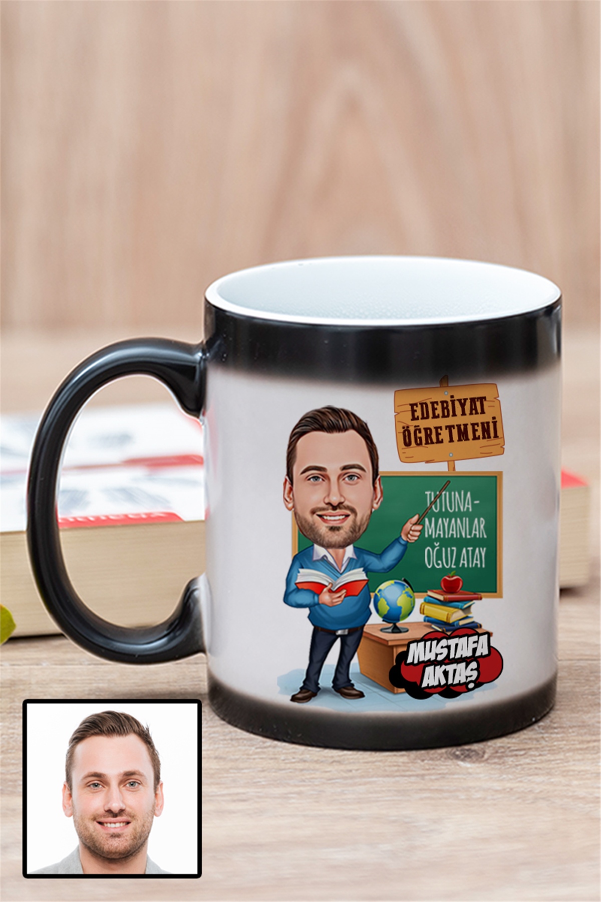 Erkek Edebiyat Öğretmenine Kişiye Özel Hediye Karikatürlü Sihirli Kupa Bardak