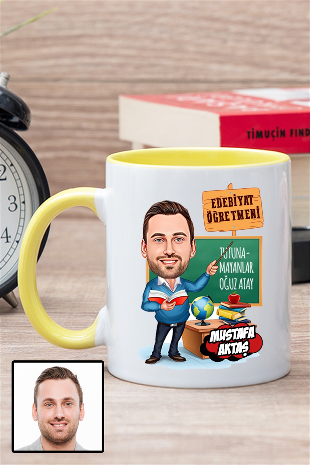 Erkek Edebiyat Öğretmenine Özel Hediye Karikatürlü İçi Renkli Kupa Bardak