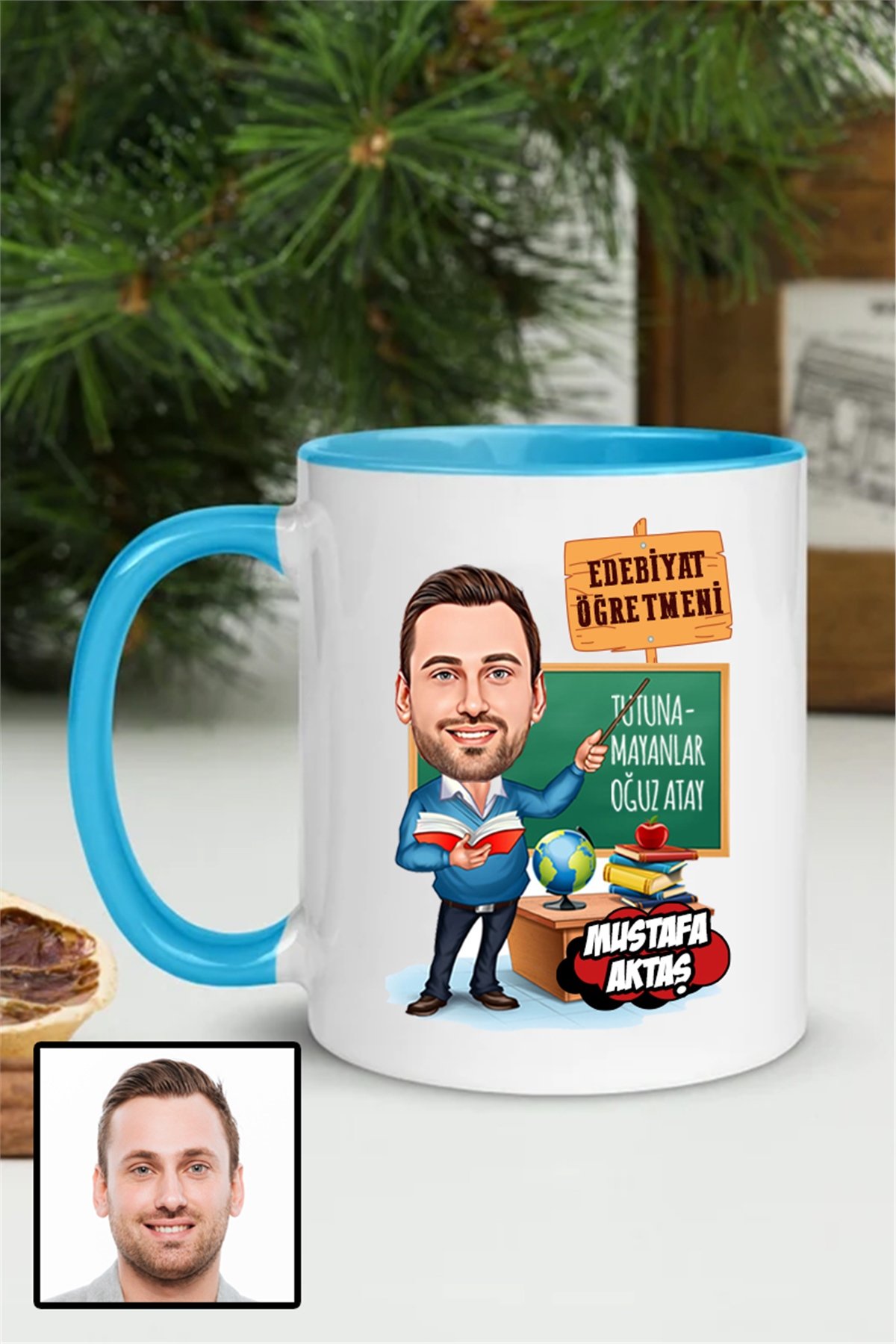 Erkek Edebiyat Öğretmenine Özel Hediye Karikatürlü İçi Renkli Kupa Bardak