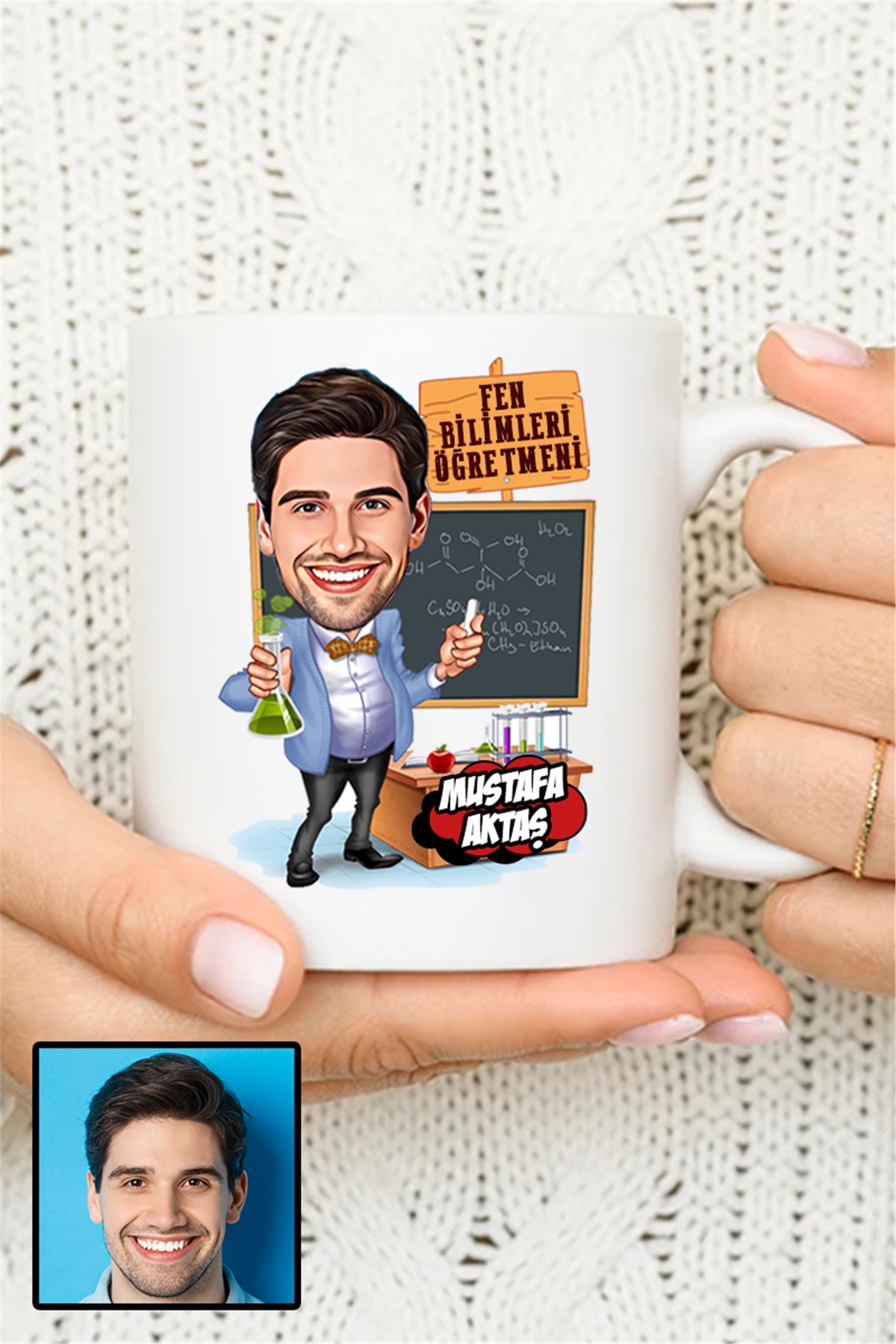 Erkek Fen Bilimleri Öğretmenine Hediye Karikatürlü Beyaz Kupa Bardak