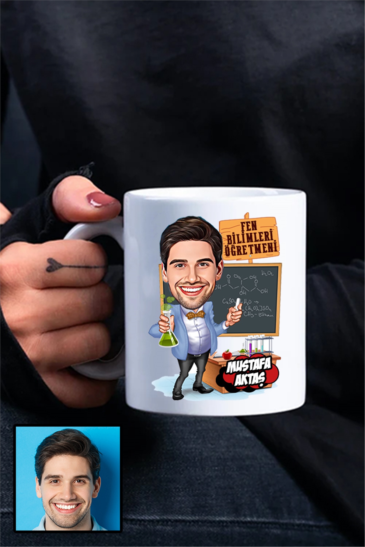 Erkek Fen Bilimleri Öğretmenine Hediye Karikatürlü Beyaz Kupa Bardak