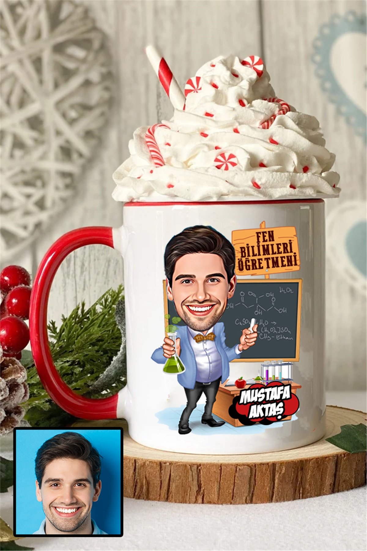 Erkek Fen Bilimleri Öğretmenine Özel Hediye Karikatürlü İçi Renkli Kupa Bardak