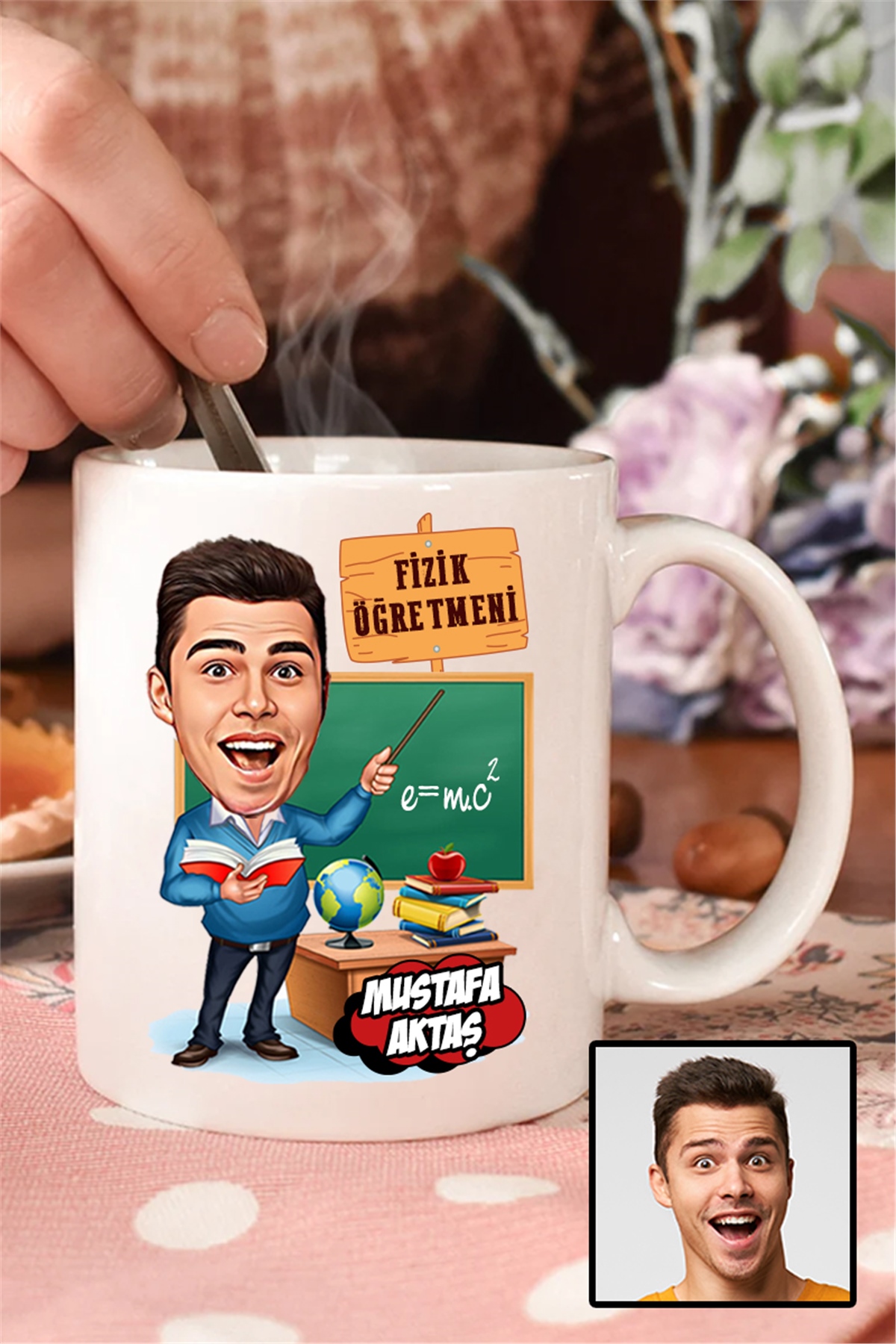 Erkek Fizik Öğretmenine Hediye Karikatürlü Beyaz Kupa Bardak