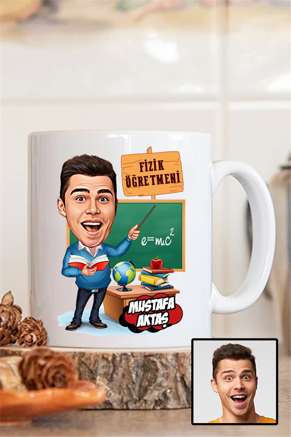 Erkek Fizik Öğretmenine Hediye Karikatürlü Beyaz Kupa Bardak