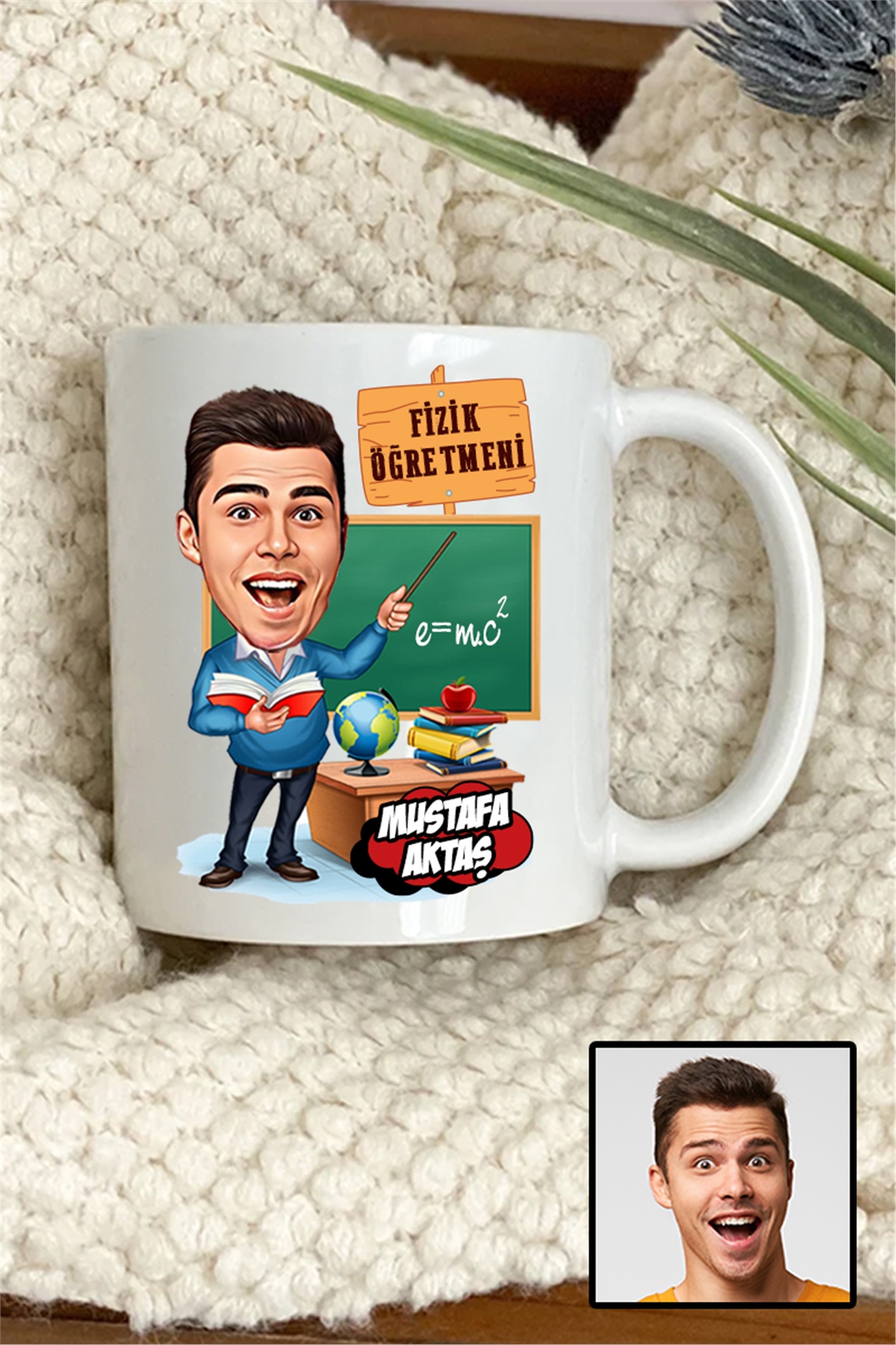 Erkek Fizik Öğretmenine Hediye Karikatürlü Beyaz Kupa Bardak