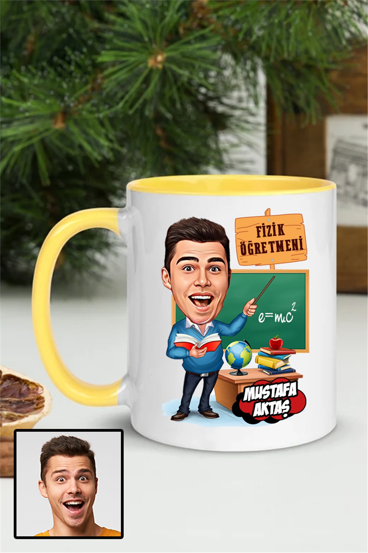 Erkek Fizik Öğretmenine Özel Hediye Karikatürlü İçi Renkli Kupa Bardak