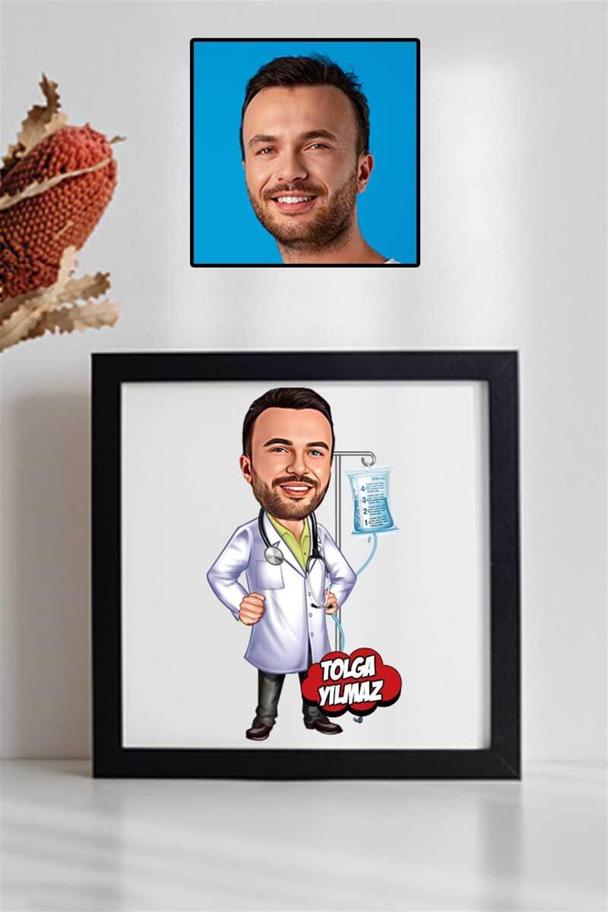 Erkek Hemşireye Hediye Karikatürlü Kare Çerçeve