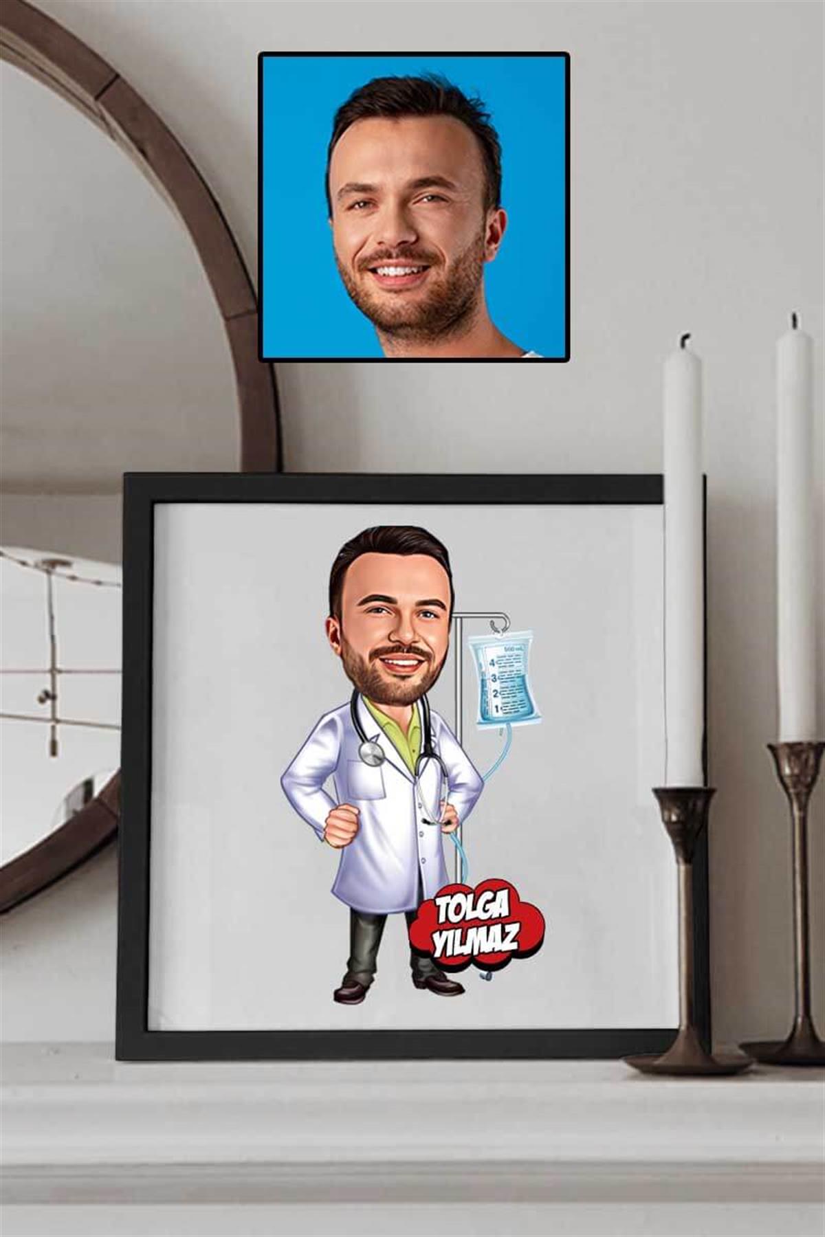 Erkek Hemşireye Hediye Karikatürlü Kare Çerçeve