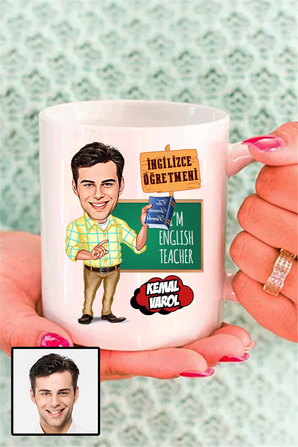Erkek İngilizce Öğretmenine Hediye Karikatürlü Beyaz Kupa Bardak