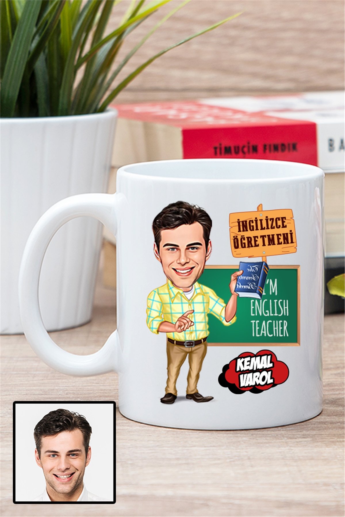 Erkek İngilizce Öğretmenine Hediye Karikatürlü Beyaz Kupa Bardak