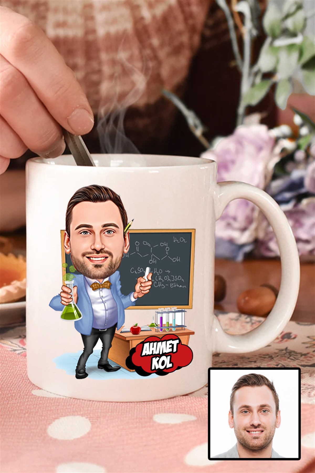 Erkek Kimya Öğretmenine Hediye Karikatürlü Beyaz Kupa Bardak