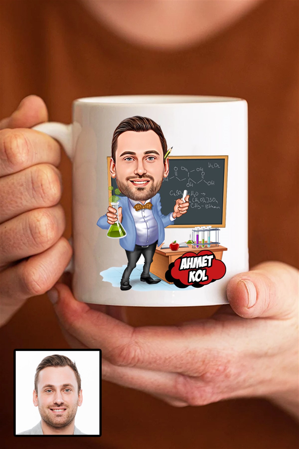 Erkek Kimya Öğretmenine Hediye Karikatürlü Beyaz Kupa Bardak