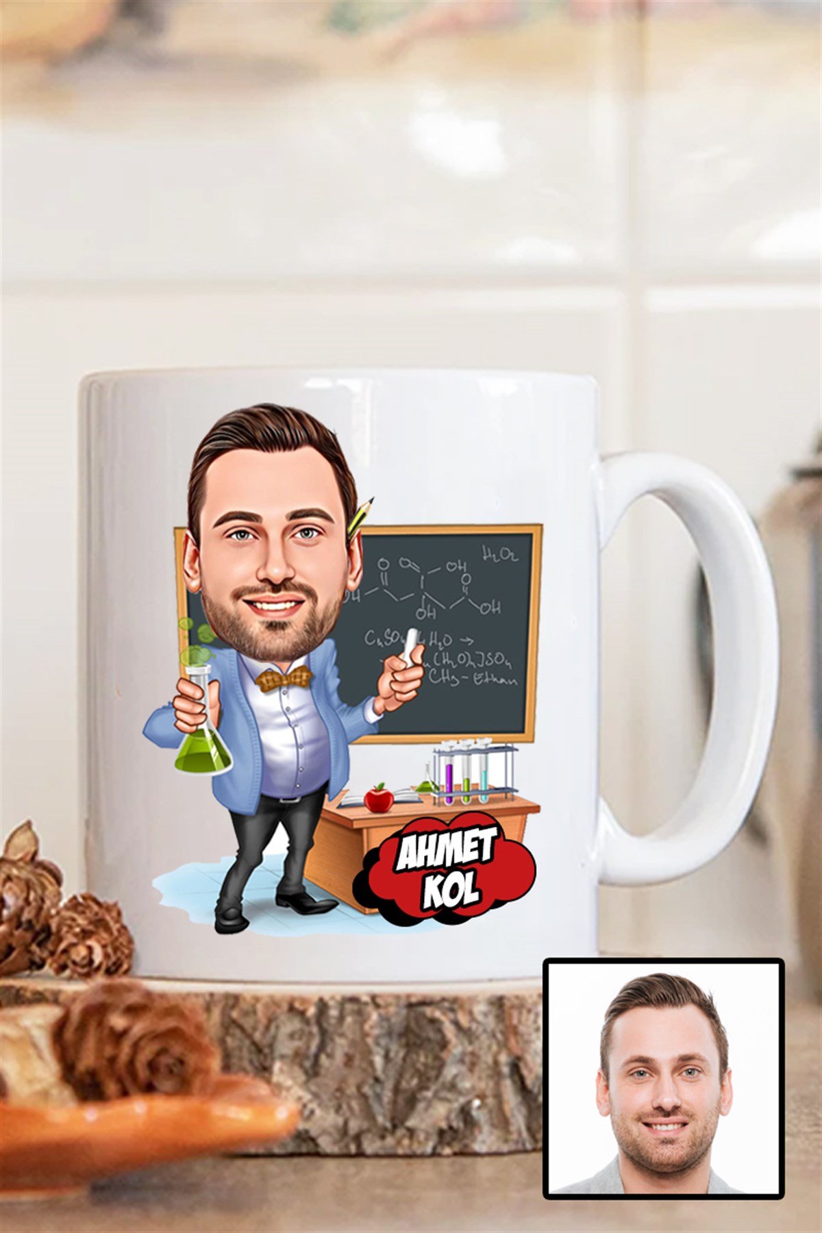 Erkek Kimya Öğretmenine Hediye Karikatürlü Beyaz Kupa Bardak