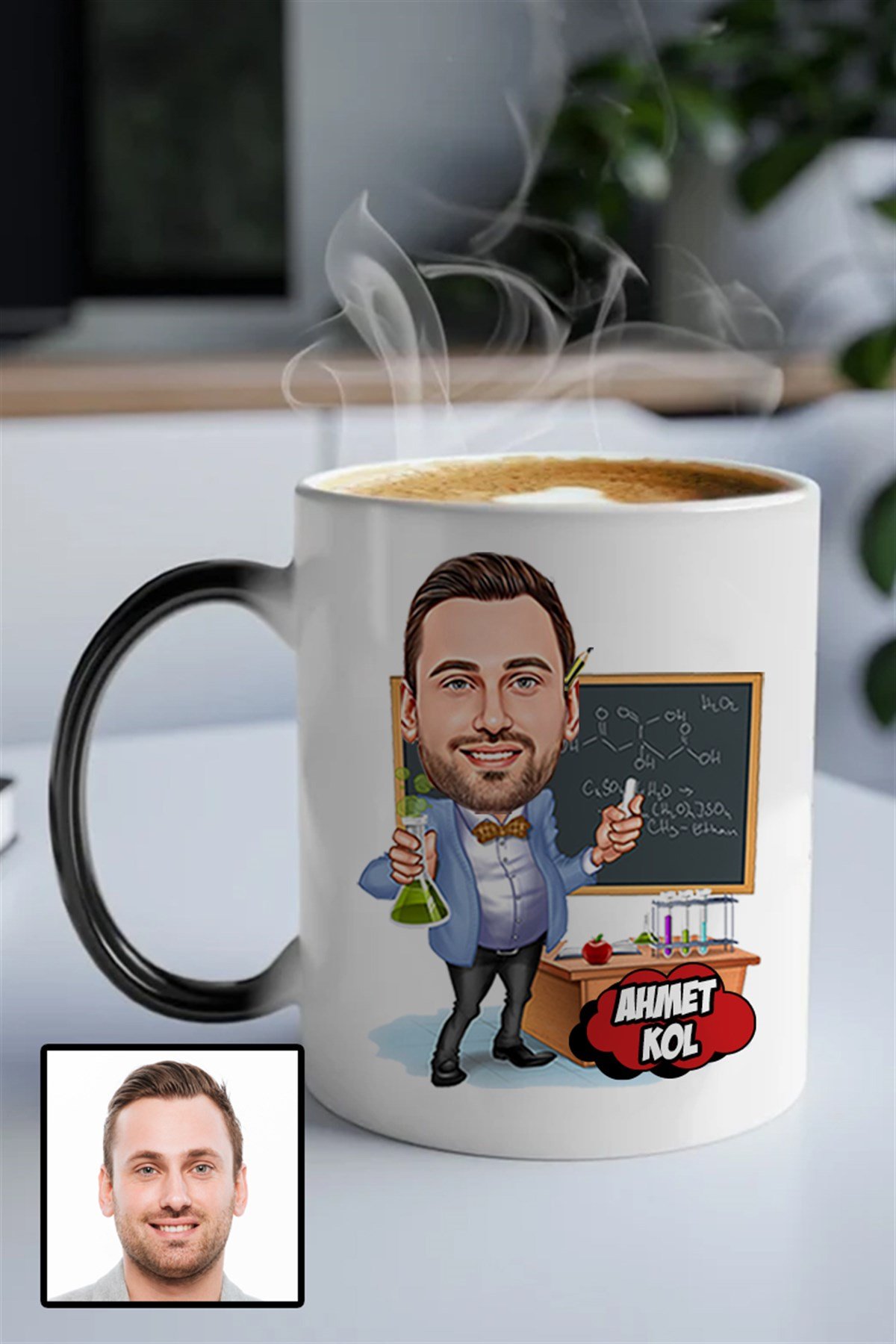 Erkek Kimya Öğretmenine Kişiye Özel Hediye Karikatürlü Sihirli Kupa Bardak